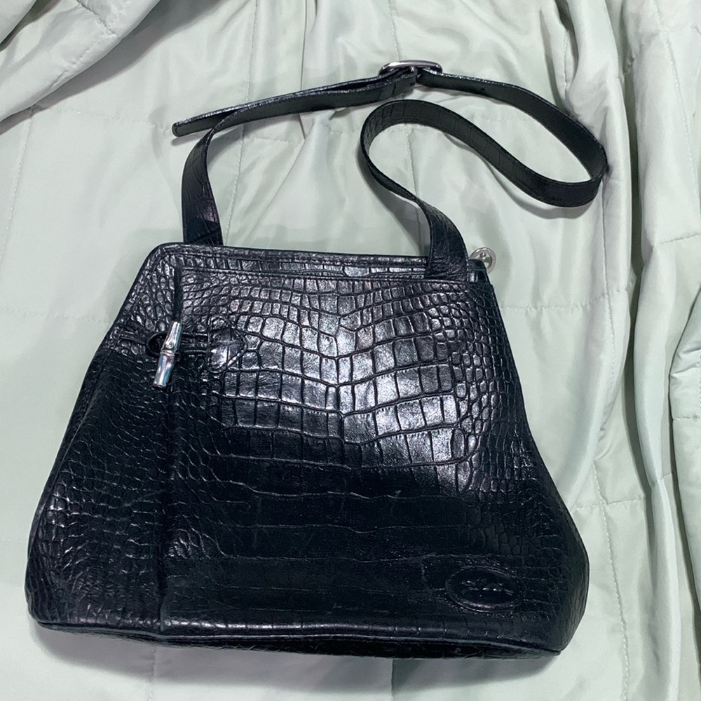 LONGCHAMP - Vintage Roseau Croc Leather Embossed Crossbody Bag